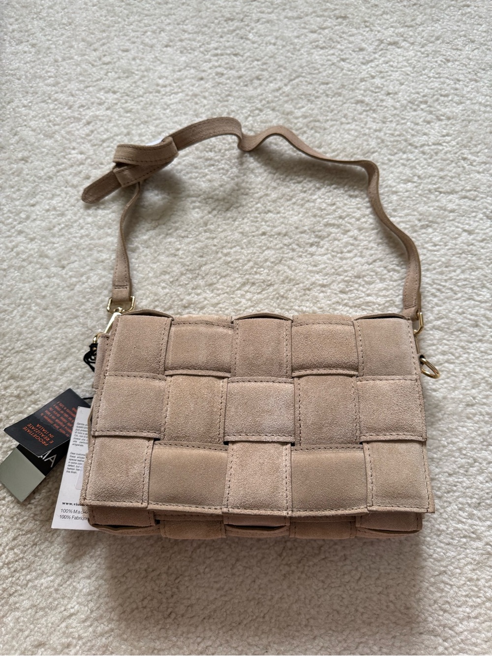 VIOLA CASTELLANI Made in Italy Suede woven crossbody - Light beige